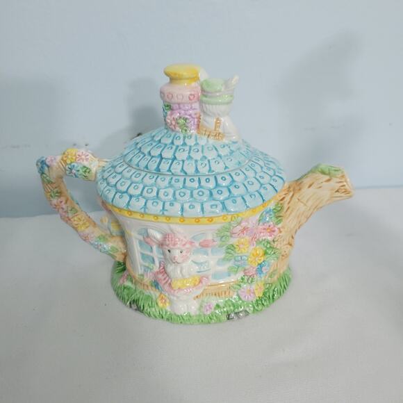 Vintage Mercuries Ceramic Bunny Garden Children Teapot 8.2"x6.3"x4.2"  3426-1B9 - Picture 5 of 7